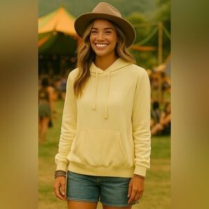 H&M Love Hoodie Pullover 100 Cotton Downtown Streetwear Pale Light Yellow Sz XS